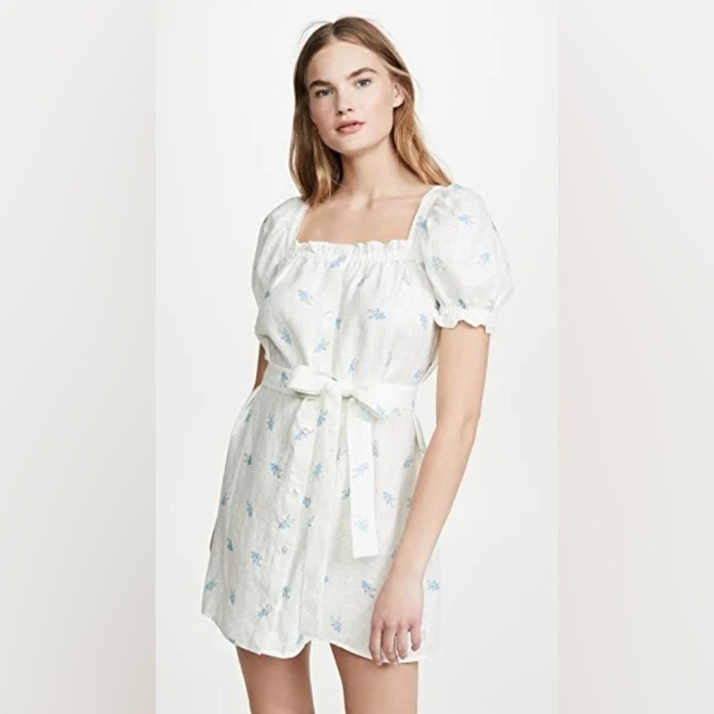 SLEEPER Brigette Mini Linen Dress